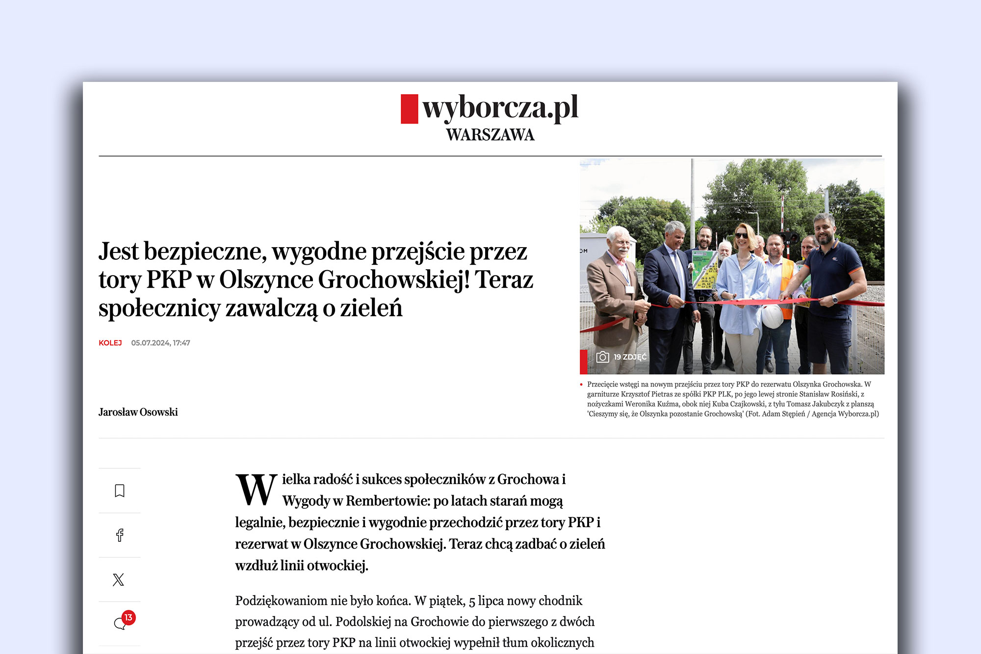 [GW] Jest bezpieczne, wygodne przejście przez tory PKP w Olszynce Grochowskiej! Teraz społecznicy zawalczą o zieleń